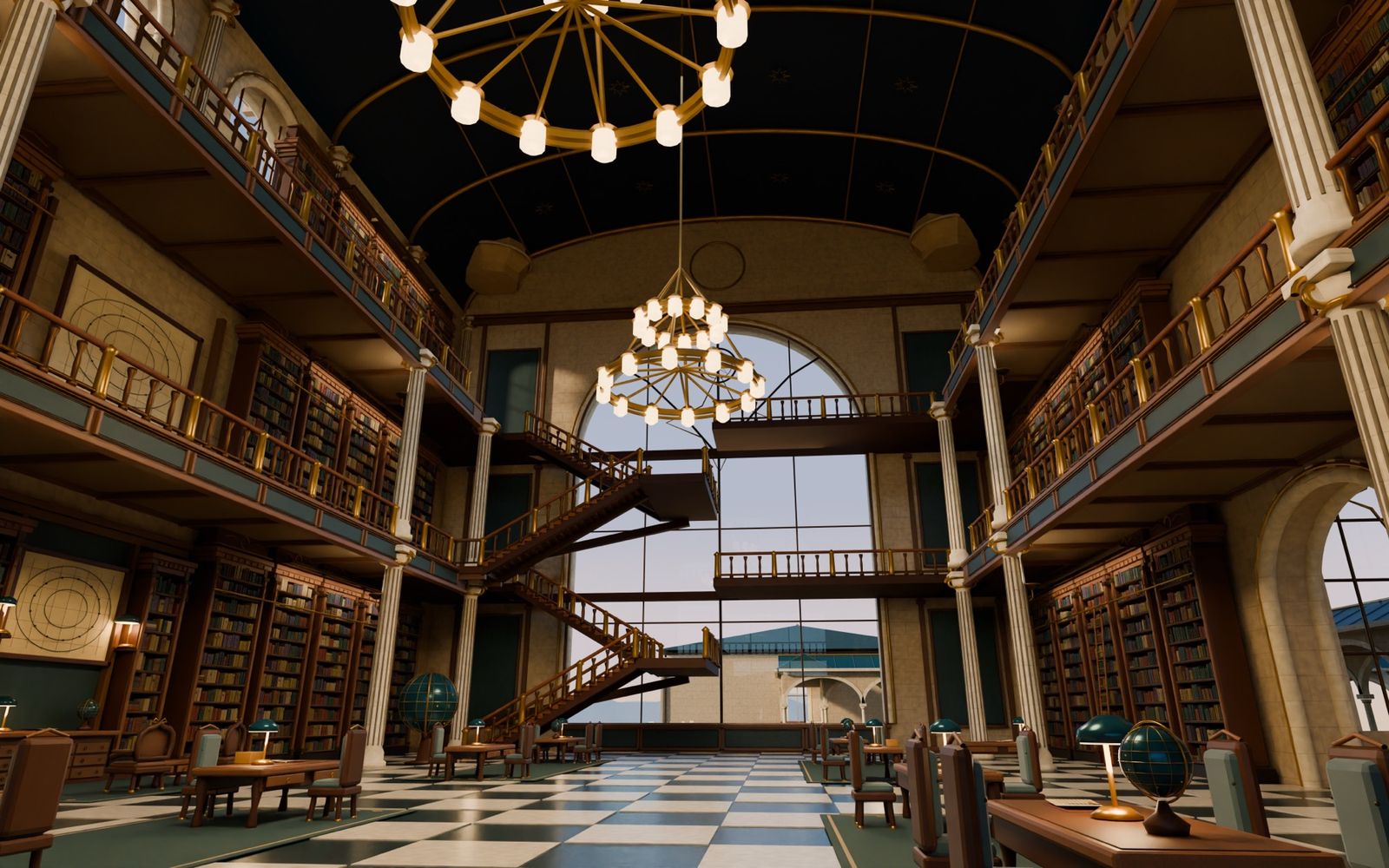 偉人教室の学院にある大図書館